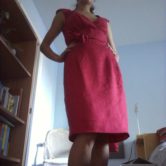 Red Linen Cocktail Dress - Picture 5 of 7